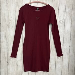 Wild Fable Butterfly Long Sleeve Ribbed Fitted Y2K Vibe Bodycon Short Dress